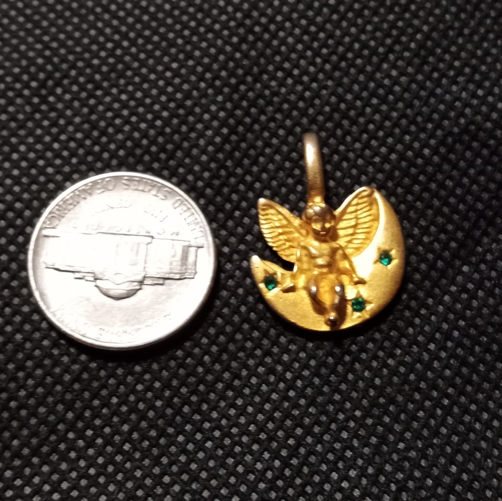 Victorian Angel / Cherub on Moon with Rhinestones